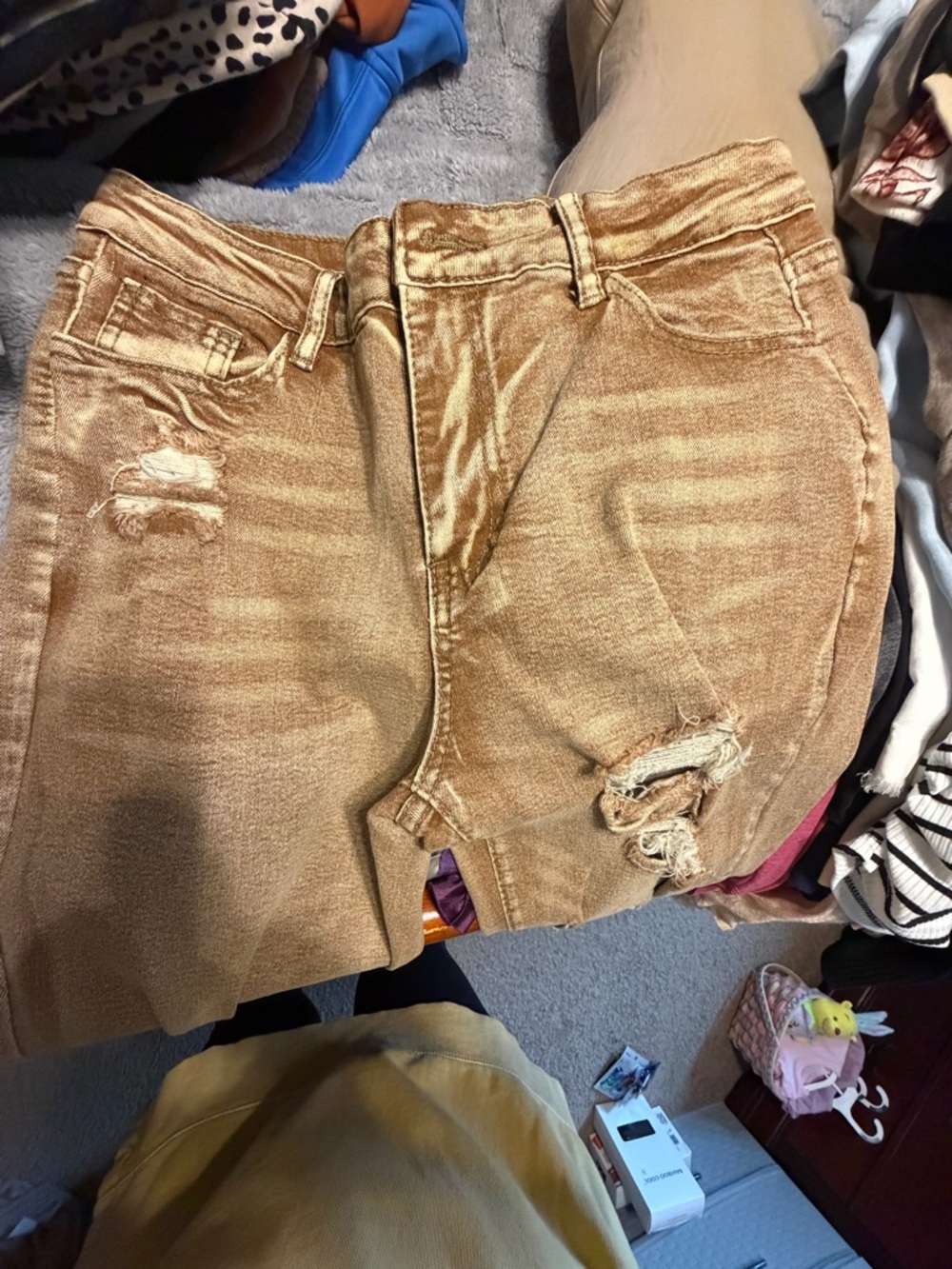 Distressed Gold-Tone Denim Jeans